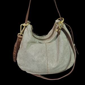 Hobo Slouchy Stingray Shoulder Bag Brown Shagreen Glaze Leather Curved Crossbody